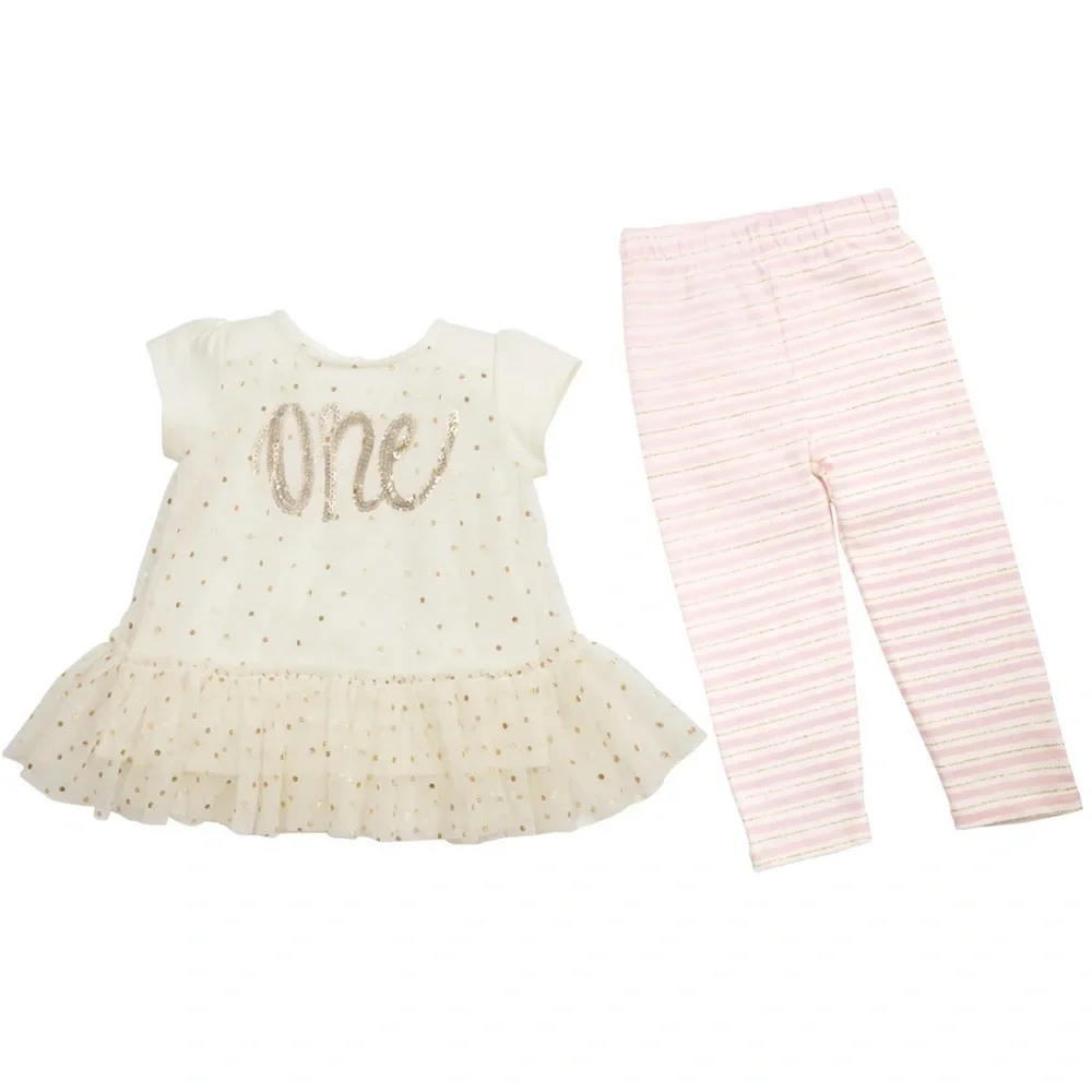 Mud Pie First Birthday One Shirt and Legging Sparkle Set Size 12-18 months